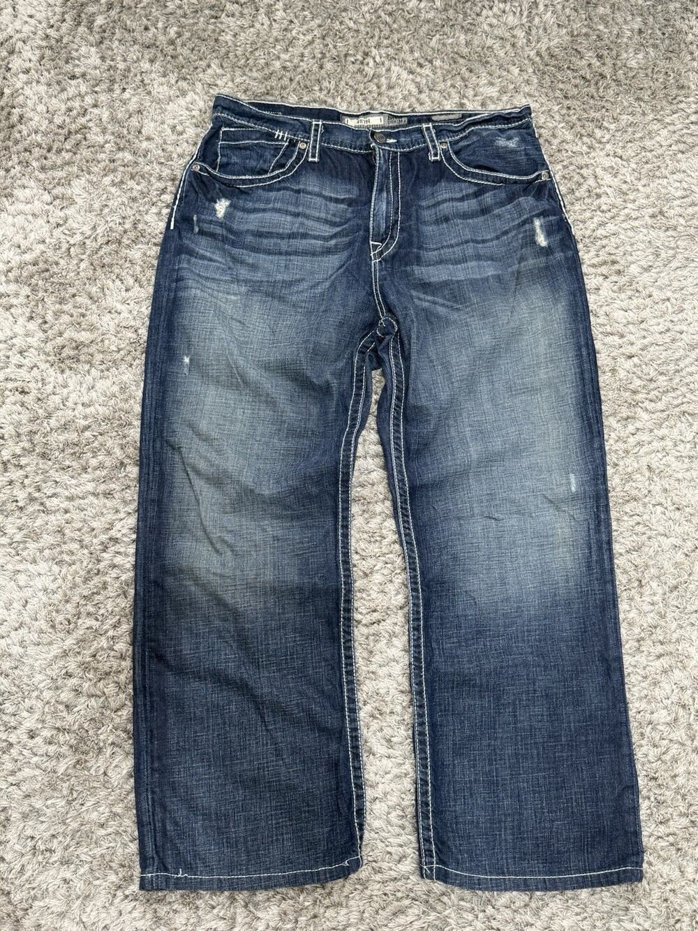 BKE Seth Jeans Men’s Straight Leg Distressed Blue Denim 100% Cotton Size 36R